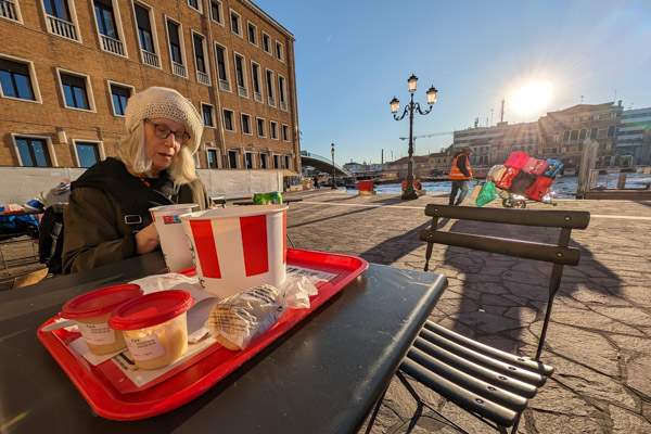 Outdoor table at KFC Venezia, Venice, Italy.