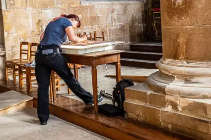 Art restorer in Notre-Dame Cathedral, Le Havre