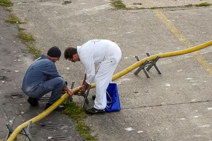 Water hose connected to MSC PREZIOSA in Zeebrugge, Belgium
