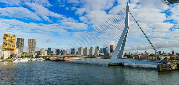 Erasmusbrug (Erasmus Bridge) over the Nieuwe Maas river in Rotterdam.