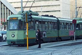 A Line 5 tram near Termini Station in Rome, Italy.