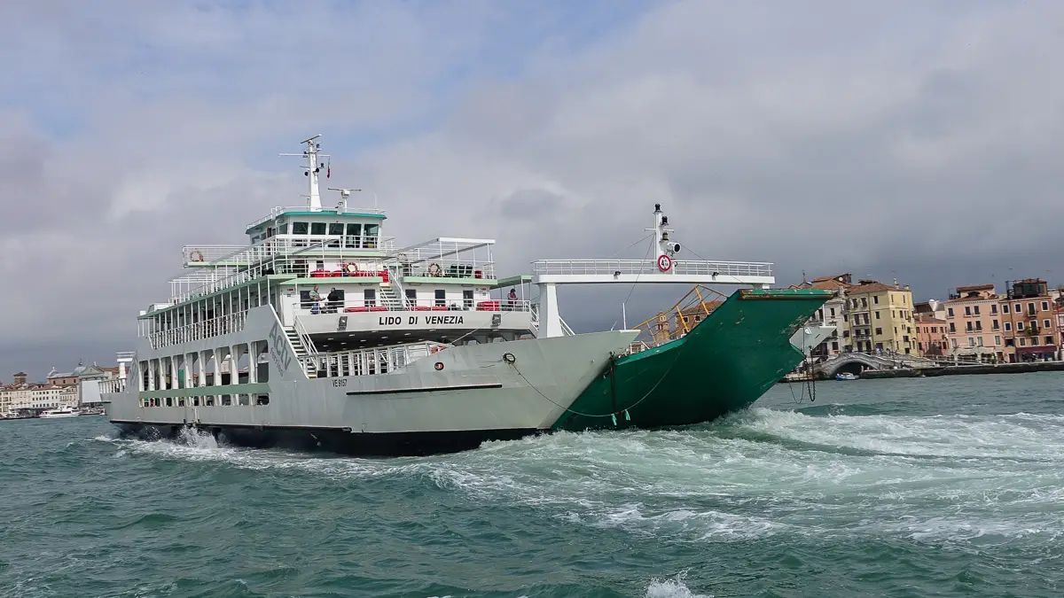 Venice-Lido ACTV car ferry in Giudecca Canal.