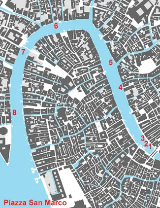 Hotel Map of Grand Canal - Rialto Bridge to Punta della Dogana