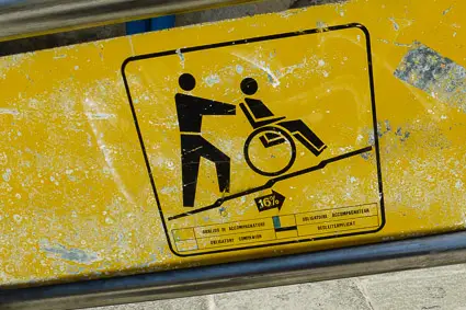 Sign for wheelchair users on Venice's Ponte delle Guglie bridge