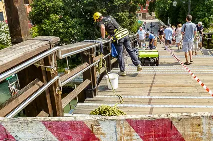 Accademia Bridge steps being repaired