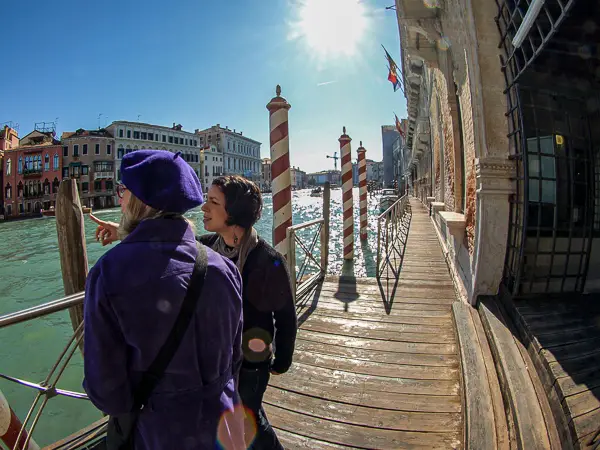 From the water gate of Ca' Foscari, a wooden walkway leads to Ca' Giustinian next door. This is where the university rector and distinguished guests arrive for special university events.