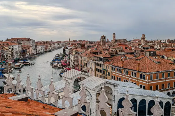 Fondaco dei Tedeschi view of Rialto Bridge and Grand Canal, Venice.