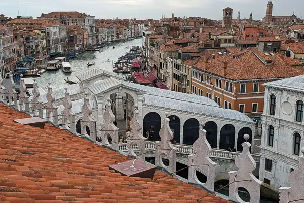 Fondaco dei Tedeschi rooftop terrace view, Venice, Italy.