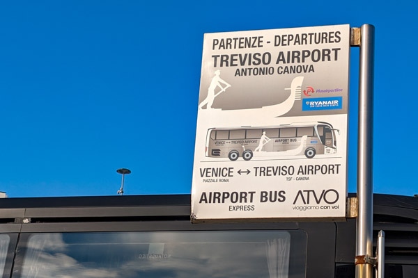 Treviso ATVO airport bus sign in Piazzale Roma, Venice.