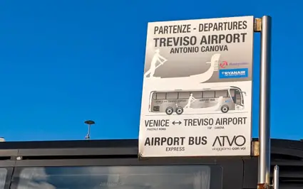 Treviso Airport bus and sign.