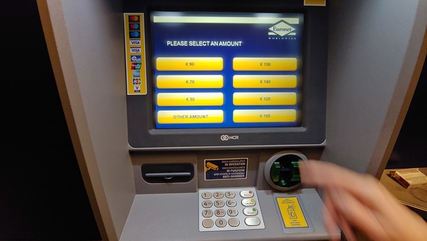 Euronet ATM screen with smaller amount