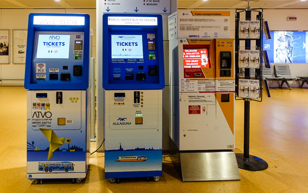 ATVO and ACTV bus ticket machines Venice Marco Polo Airport.