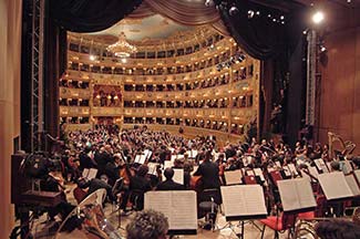 Stage of Gran Teatro La Fenice with orchestra